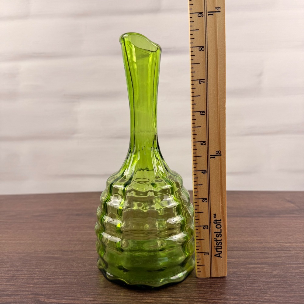Blenko 64E Honeycomb Vase Olive Green Glass Mid Century Modern - Picture 3 of 8